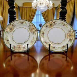 Two P B Charm Bread & Butter Plate 6 3/8" Floral Scroll Gold Trim 1950-1960s